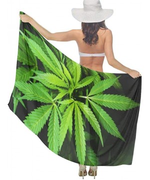 Women Girls Fashion Chiffon Beach Bikini Cover Up Sunscreen Wrap Scarves Green Cannabis Marijuana Weed Leaf Black - CF190HILM...