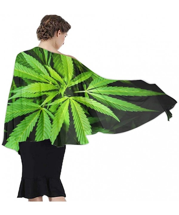 Women Girls Fashion Chiffon Beach Bikini Cover Up Sunscreen Wrap Scarves Green Cannabis Marijuana Weed Leaf Black - CF190HILM...