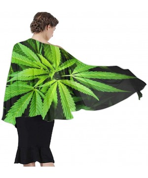 Women Girls Fashion Chiffon Beach Bikini Cover Up Sunscreen Wrap Scarves Green Cannabis Marijuana Weed Leaf Black - CF190HILM...