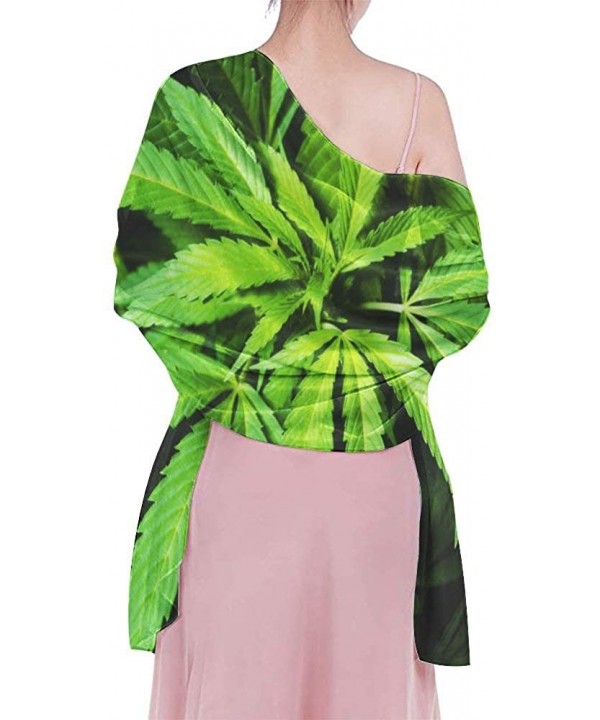 Women Girls Fashion Chiffon Beach Bikini Cover Up Sunscreen Wrap Scarves Green Cannabis Marijuana Weed Leaf Black - CF190HILM...