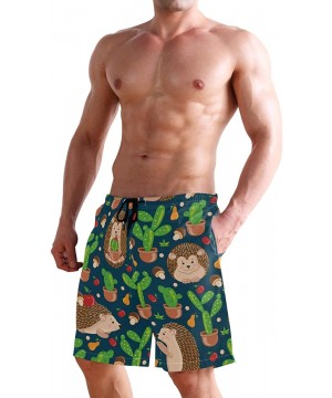 Men's Swim Trunks Hedgehog Cactus Quick Dry Beach Board Shorts with Pockets - Hedgehog Cactus - CV18QU632ZK $25.19-Board Shorts