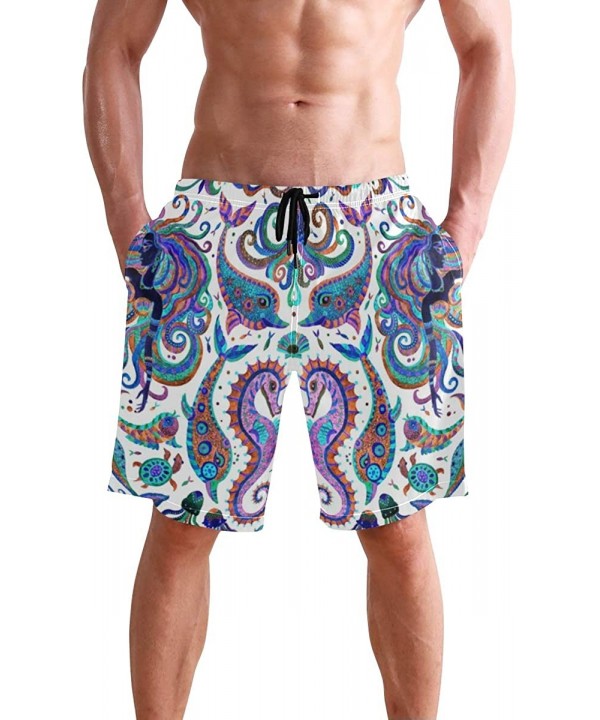 Men's Quick Dry Swim Trunks with Pockets Beach Board Shorts Bathing Suits - Watercolor Fantasy Fish Octopus Sea Shells Mermai...