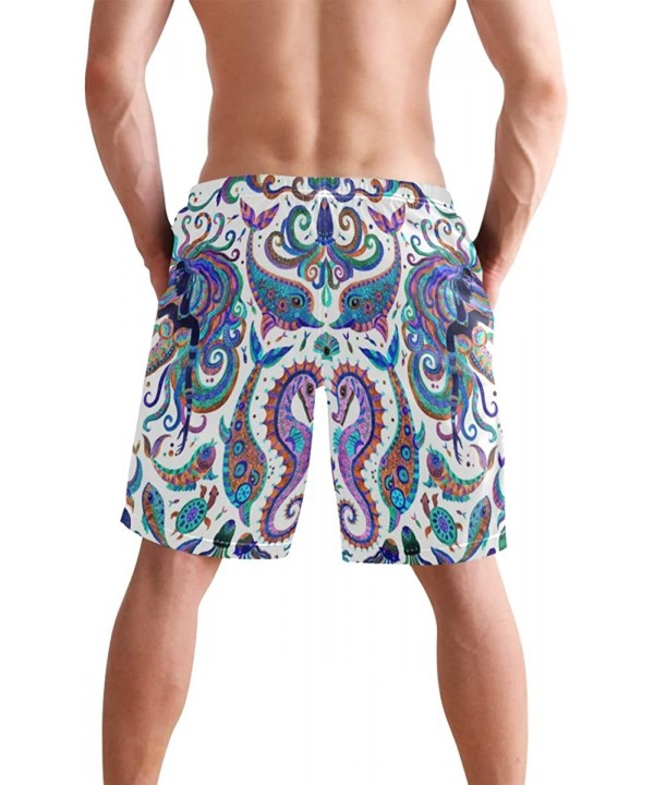 Men's Quick Dry Swim Trunks with Pockets Beach Board Shorts Bathing Suits - Watercolor Fantasy Fish Octopus Sea Shells Mermai...