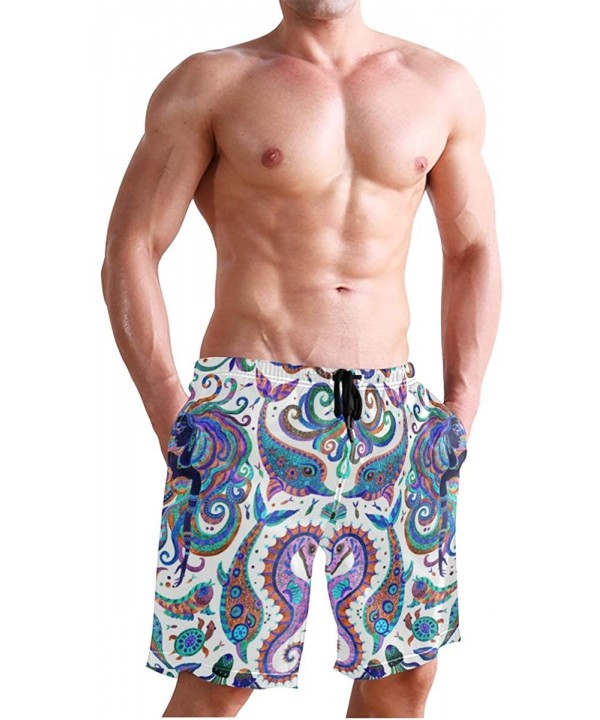 Men's Quick Dry Swim Trunks with Pockets Beach Board Shorts Bathing Suits - Watercolor Fantasy Fish Octopus Sea Shells Mermai...