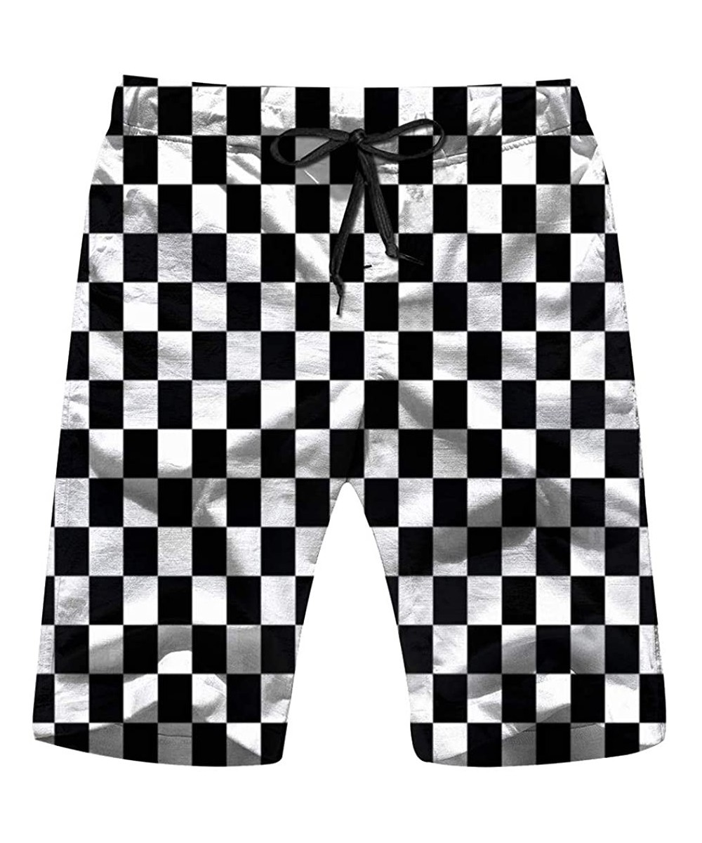 Black White Racing Checkered Checker Men's Swim Trunks and Workout Shorts Swimsuit or Athletic Shorts - Adults Boys - Multico...