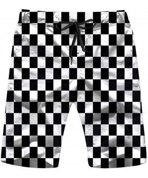 Black White Racing Checkered Checker Men's Swim Trunks and Workout Shorts Swimsuit or Athletic Shorts - Adults Boys - Multico...