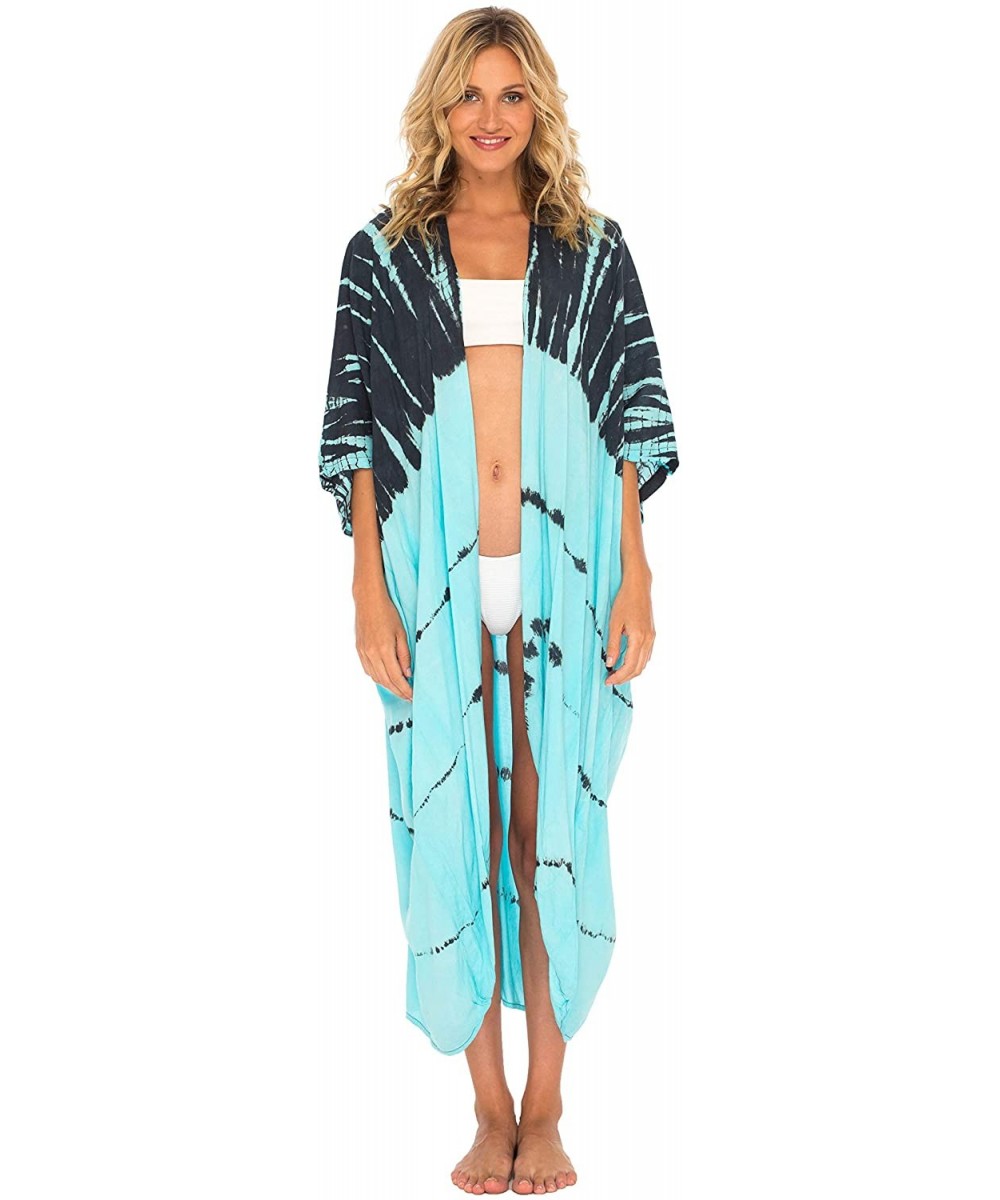 Womens Casual Loose Kimono Cardigan Tie Dye Beach Coverups Plus Size - Turquoise - CL18SAWS08K $33.76-Cover-Ups