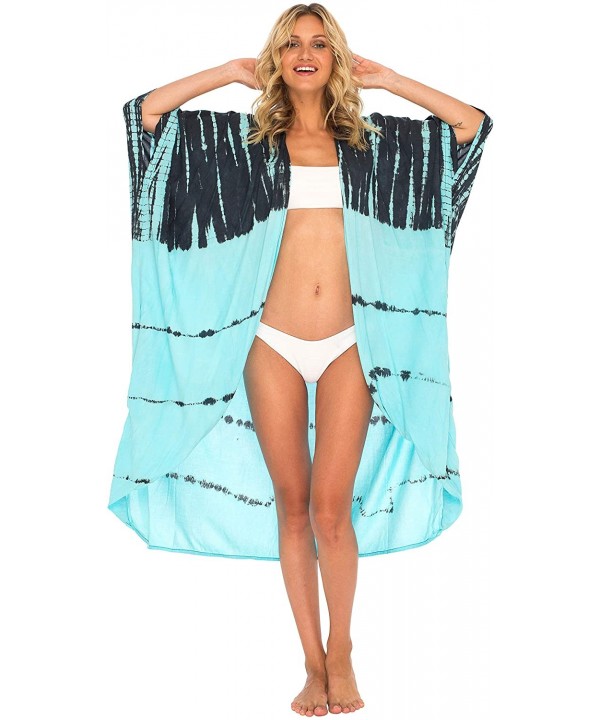 Womens Casual Loose Kimono Cardigan Tie Dye Beach Coverups Plus Size - Turquoise - CL18SAWS08K $33.76-Cover-Ups