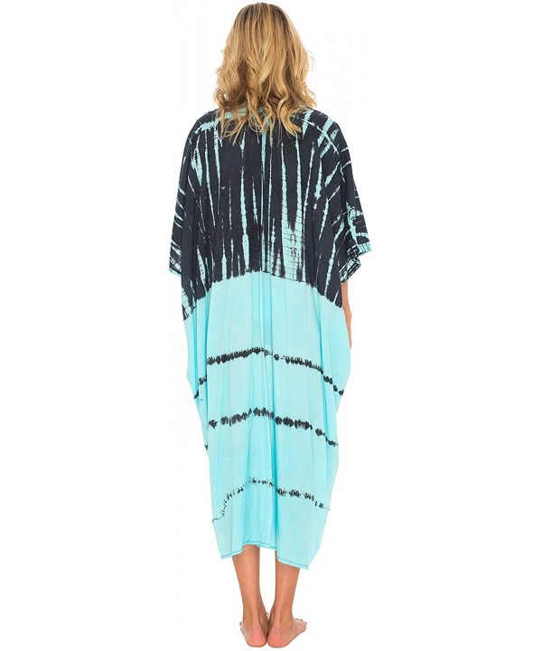 Womens Casual Loose Kimono Cardigan Tie Dye Beach Coverups Plus Size - Turquoise - CL18SAWS08K $33.76-Cover-Ups