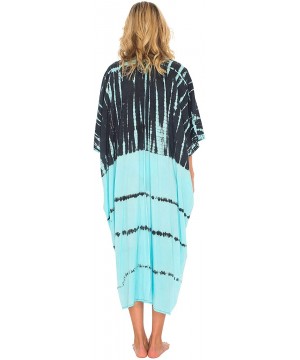 Womens Casual Loose Kimono Cardigan Tie Dye Beach Coverups Plus Size - Turquoise - CL18SAWS08K $33.76-Cover-Ups