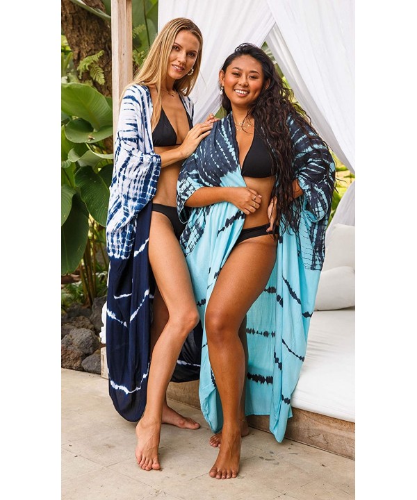 Womens Casual Loose Kimono Cardigan Tie Dye Beach Coverups Plus Size - Turquoise - CL18SAWS08K $33.76-Cover-Ups