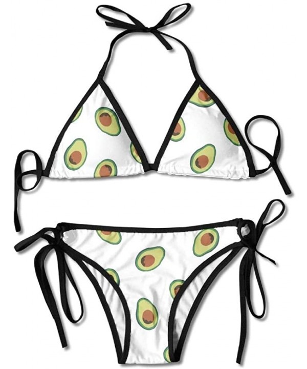 Women's Two Pieces Bikini Set Swimsuit Bathing Suits Padded Top Side Bottom Tie Swimwear Avocado Repeating Pattern - CN18ST3H...