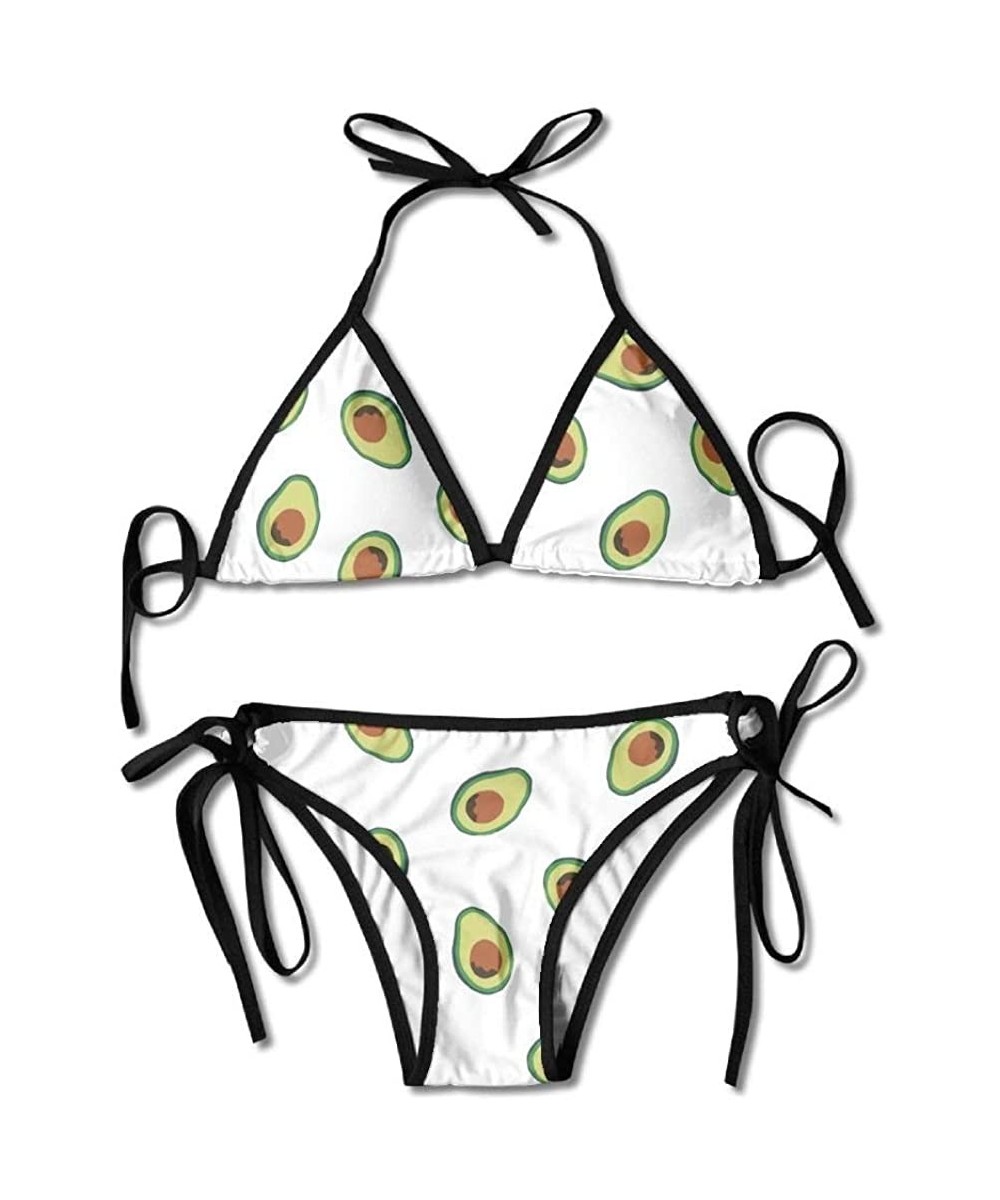 Women's Two Pieces Bikini Set Swimsuit Bathing Suits Padded Top Side Bottom Tie Swimwear Avocado Repeating Pattern - CN18ST3H...