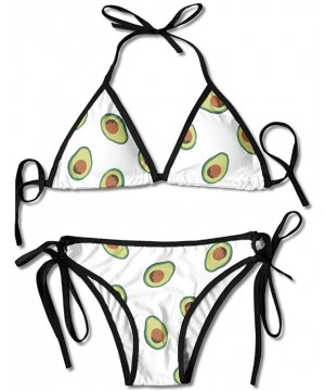 Women's Two Pieces Bikini Set Swimsuit Bathing Suits Padded Top Side Bottom Tie Swimwear Avocado Repeating Pattern - CN18ST3H...