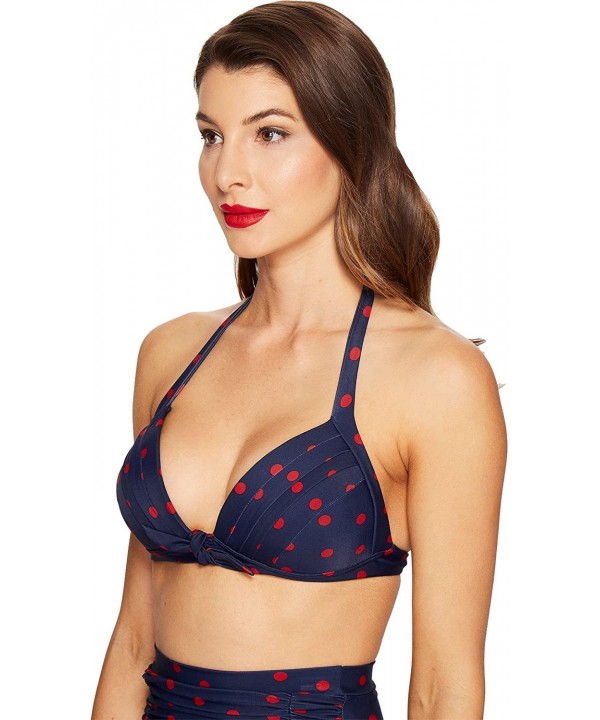 Women's Monroe Triangle Bikini Top - Navy/Red Dots - CG12N79IQIU $37.00-Tops