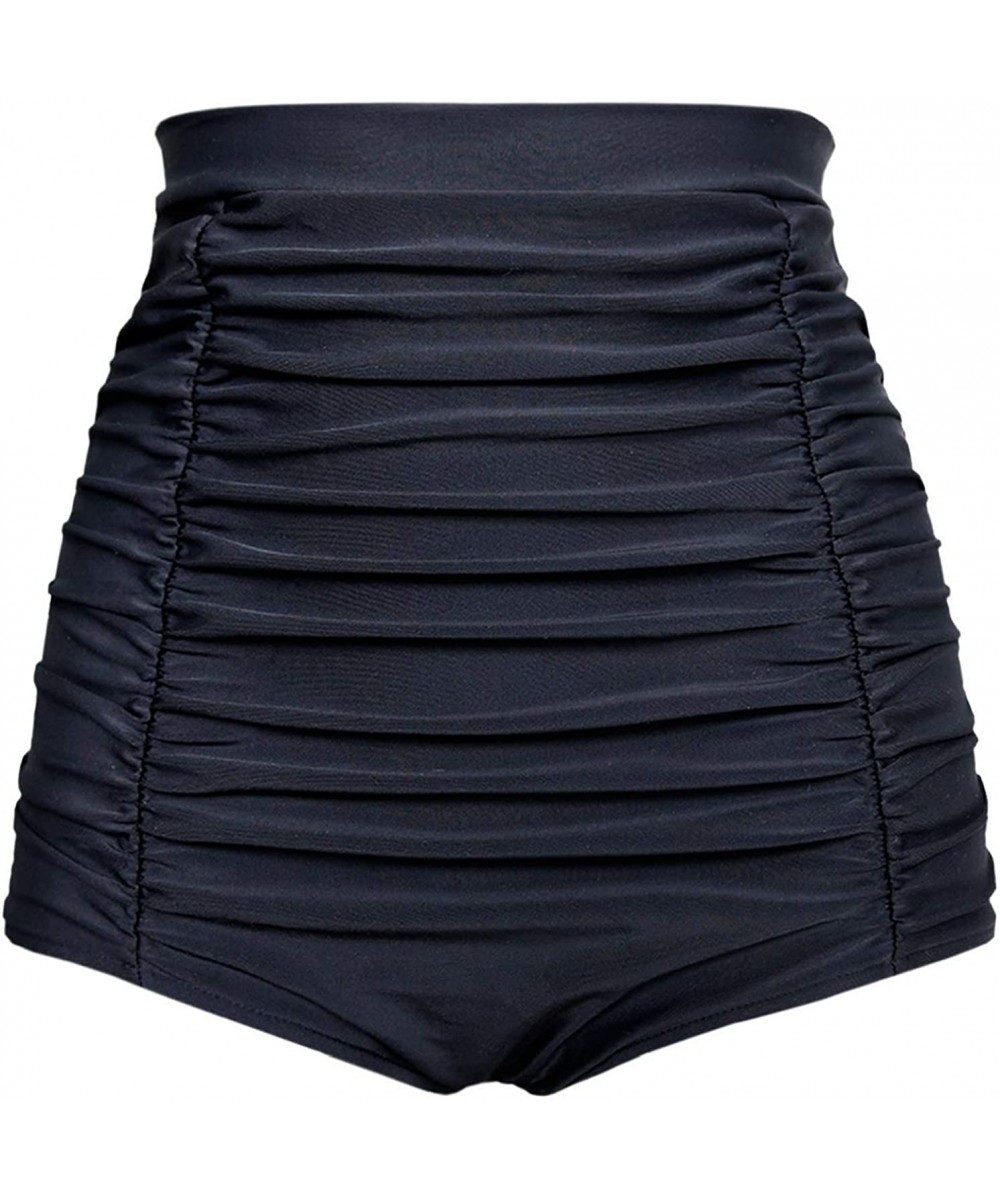 Women's Retro High Waisted Bikini Swimsuit Bottoms Ruched Vintage Swim Short Tankinis - Black - C819EYQX0T6 $17.56-Bottoms