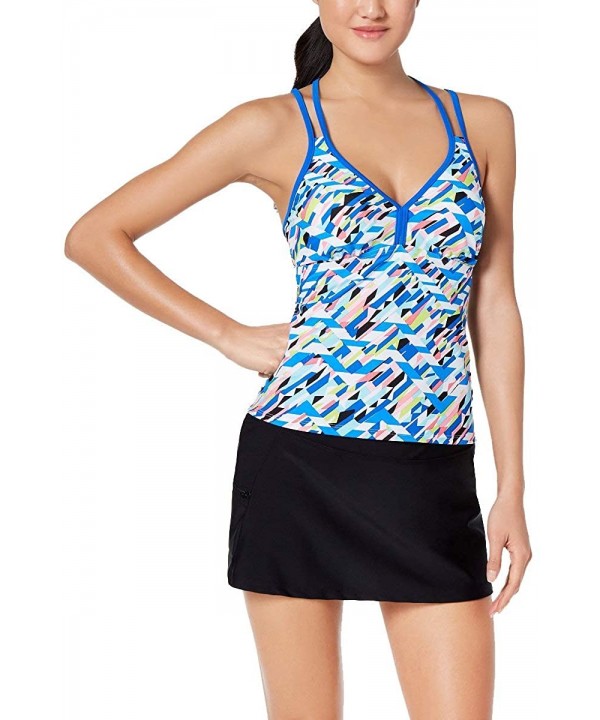 Womens Racerback Geometric Tankini Swim Top - Royal - CG18ORXCELO $8.97-Tops