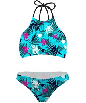 Women's High Neck Halter Bikini Swimwear 2 Piece Set Summer Hawaiian Style Beachwear - Palm-2 - CD18QC8XXMN $22.05-One-Pieces