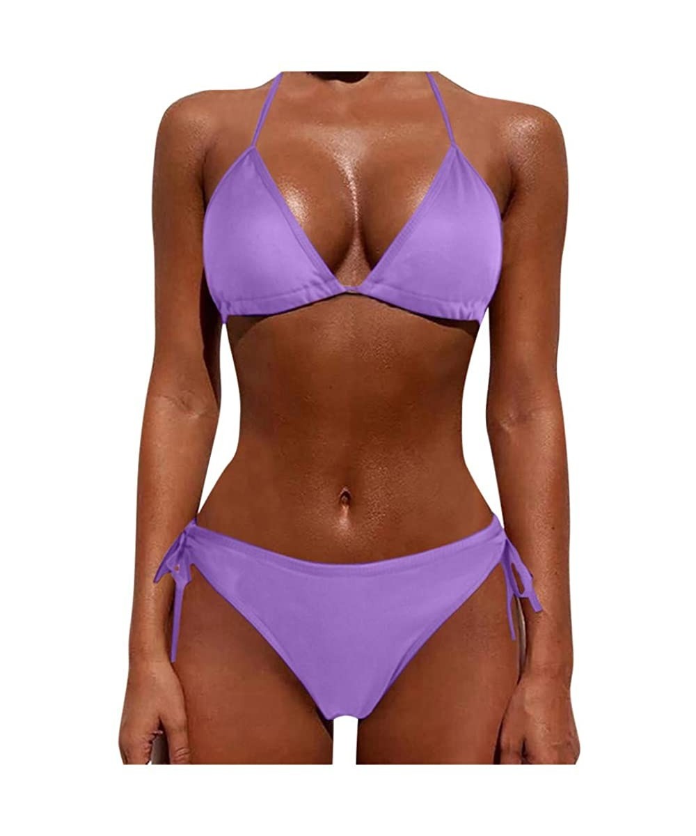 Womens Bikini Set Sexy Push Up Padded Brazilian Bikini Set Bandage Swimwear Swimsuit Beach Suit Bathing Suits - Z01-purple - ...