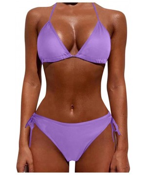 Womens Bikini Set Sexy Push Up Padded Brazilian Bikini Set Bandage Swimwear Swimsuit Beach Suit Bathing Suits - Z01-purple - ...