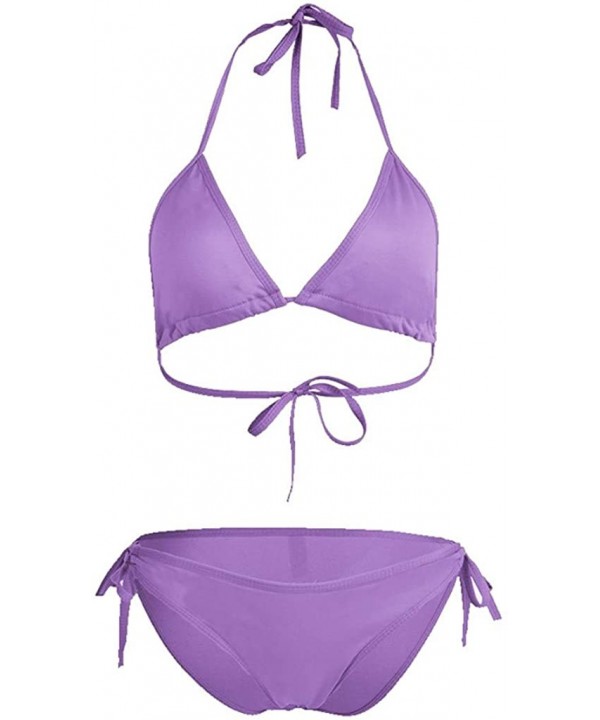 Womens Bikini Set Sexy Push Up Padded Brazilian Bikini Set Bandage Swimwear Swimsuit Beach Suit Bathing Suits - Z01-purple - ...