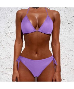 Womens Bikini Set Sexy Push Up Padded Brazilian Bikini Set Bandage Swimwear Swimsuit Beach Suit Bathing Suits - Z01-purple - ...