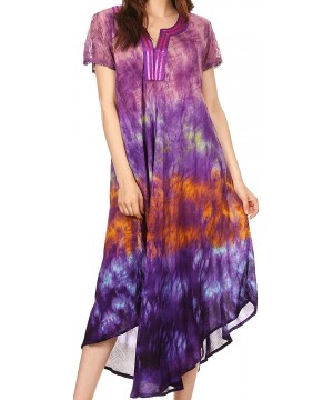 Anita Short Sleeve Tie Dye Split Neck Dress/Cover Up - Purple / Pink - CE1828239MM $16.46-Cover-Ups