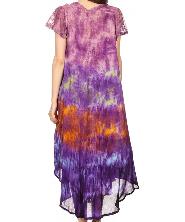 Anita Short Sleeve Tie Dye Split Neck Dress/Cover Up - Purple / Pink - CE1828239MM $16.46-Cover-Ups