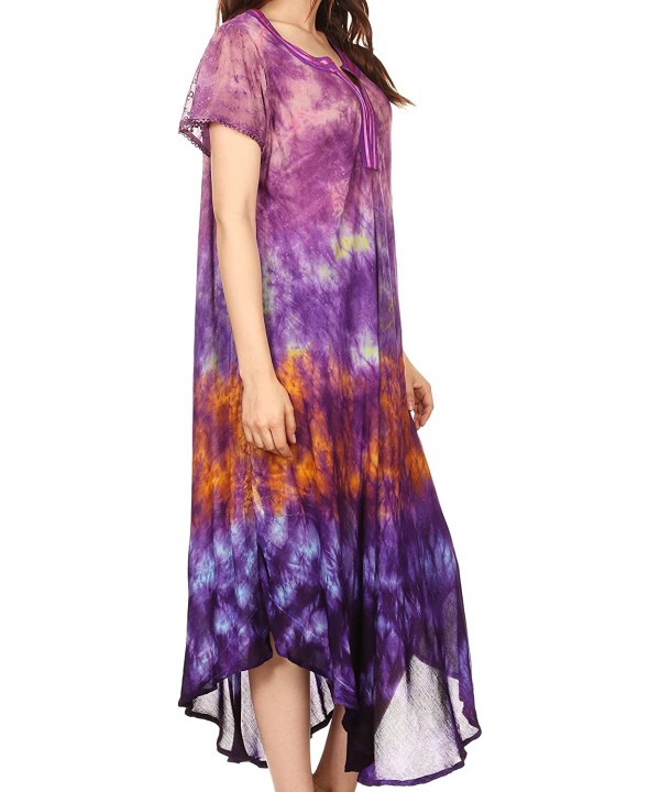 Anita Short Sleeve Tie Dye Split Neck Dress/Cover Up - Purple / Pink - CE1828239MM $16.46-Cover-Ups