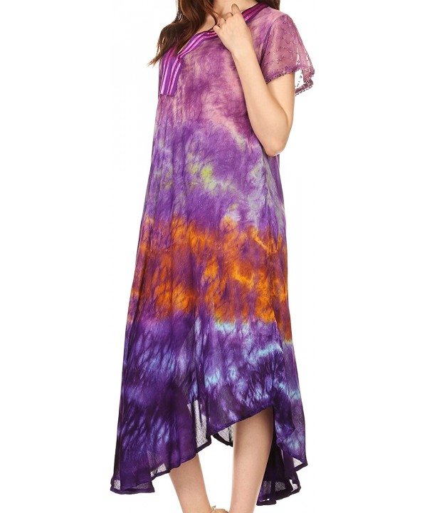 Anita Short Sleeve Tie Dye Split Neck Dress/Cover Up - Purple / Pink - CE1828239MM $16.46-Cover-Ups