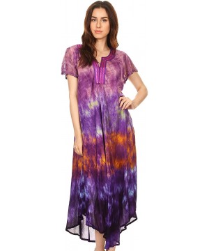 Anita Short Sleeve Tie Dye Split Neck Dress/Cover Up - Purple / Pink - CE1828239MM $16.46-Cover-Ups