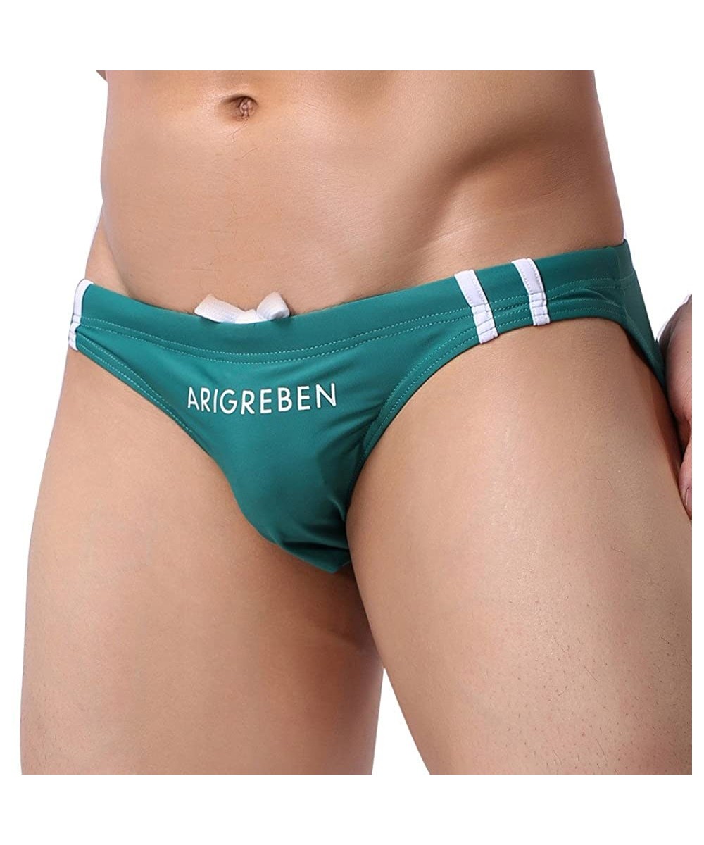 Men's Swim Briefs Sexy Swim Briefs Low Rise Quick Dry Pouch Swim Briefs Salent Drawstring Board Short Swim Bikini - Green - C...