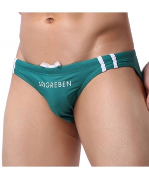 Men's Swim Briefs Sexy Swim Briefs Low Rise Quick Dry Pouch Swim Briefs Salent Drawstring Board Short Swim Bikini - Green - C...