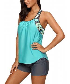 Womens Striped Printed Flowy Tankini Swimsuit Swim Top M-3XL Plus Size - Mint - CY18QG5CAS6 $29.05-Tankinis