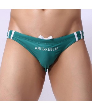 Men's Swim Briefs Sexy Swim Briefs Low Rise Quick Dry Pouch Swim Briefs Salent Drawstring Board Short Swim Bikini - Green - C...