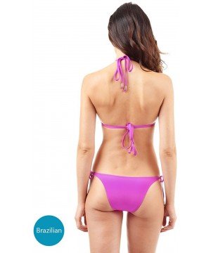 Women's Brazilian Cut String Bikini Bottom - Magenta - CN18EE45N7C $36.25-Bottoms