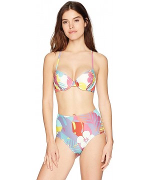 Women's Swimwear Strappy High Waist Cheeky Bikini Bottom - Bright Floral Print - CX187ITRSMQ $15.06-Tankinis