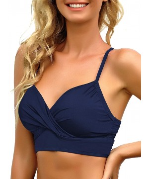 Women's Ruched Wrap Front Tankini Set 2 Piece Swimsuit Beachwear - Wrap Bikini Top Navy - CP196OGD76K $29.36-Tankinis