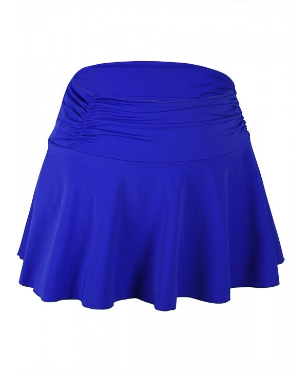 Women's High Waisted Shirred Bikini Bottom Skirt Tummy Control Swimwear - Royal Blue - CT18U6LE8DS $15.03-Bottoms