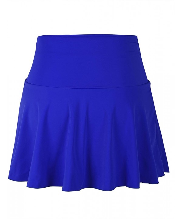 Women's High Waisted Shirred Bikini Bottom Skirt Tummy Control Swimwear - Royal Blue - CT18U6LE8DS $15.03-Bottoms