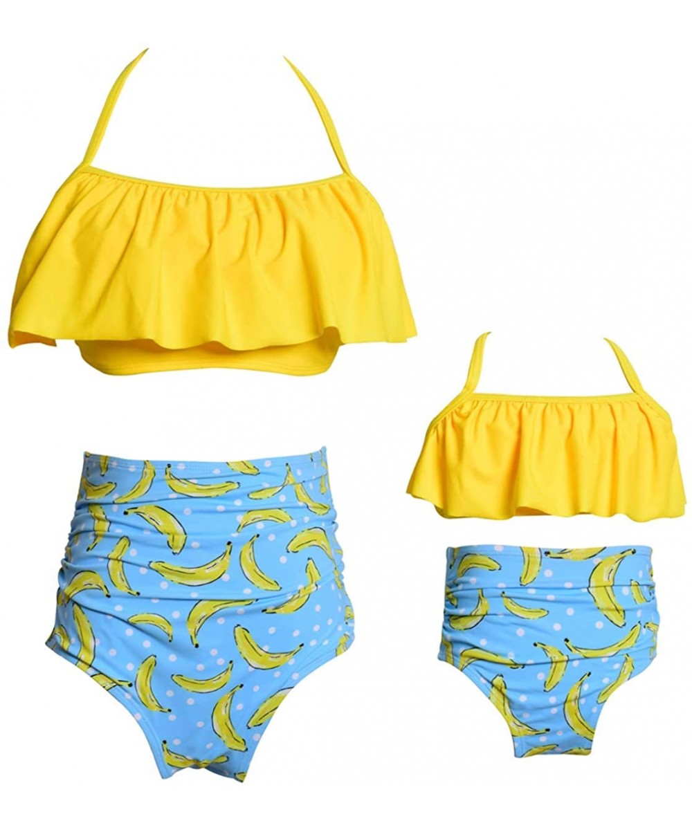 Girls Swimsuits for Women High Waisted Bathing Suit Family Matching Swimsuit Mommy and Daughter Swimwear Bikini Sets - Yellow...