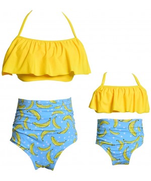 Girls Swimsuits for Women High Waisted Bathing Suit Family Matching Swimsuit Mommy and Daughter Swimwear Bikini Sets - Yellow...