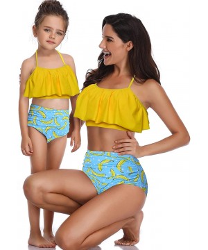 Girls Swimsuits for Women High Waisted Bathing Suit Family Matching Swimsuit Mommy and Daughter Swimwear Bikini Sets - Yellow...