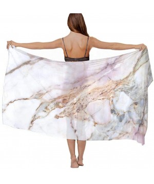 Women Chiffon Scarf Sunscreen Shawl Wrap Swimsuit Cover Up Beach Sarongs - Pink Marble White - C419C6NN3Z8 $28.73-Cover-Ups