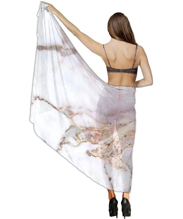 Women Chiffon Scarf Sunscreen Shawl Wrap Swimsuit Cover Up Beach Sarongs - Pink Marble White - C419C6NN3Z8 $28.73-Cover-Ups