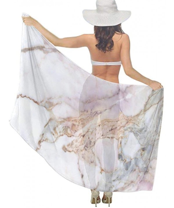 Women Chiffon Scarf Sunscreen Shawl Wrap Swimsuit Cover Up Beach Sarongs - Pink Marble White - C419C6NN3Z8 $28.73-Cover-Ups