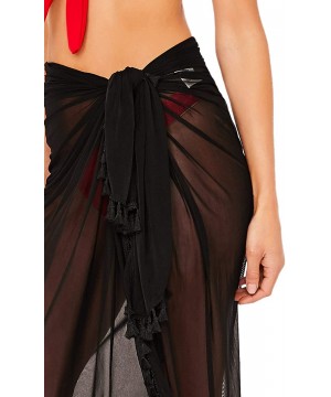 Women's Tassel Trim Sheer Coverup Skirt - Black - CT18AQ54EGO $11.75-Cover-Ups