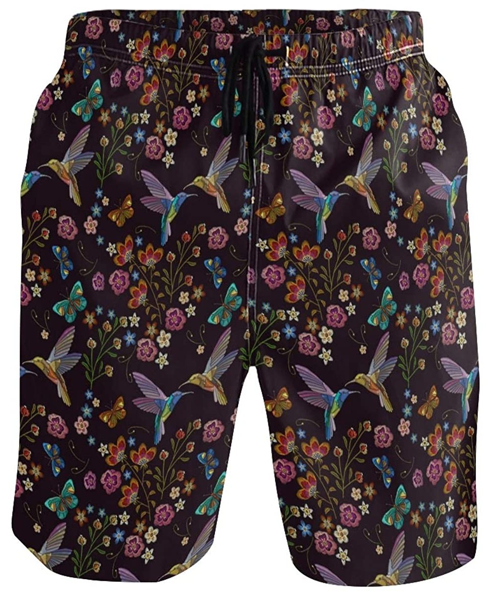 Men's Quick Dry Swim Trunks with Pockets Beach Board Shorts Bathing Suits - Hummingbirds and Tropical Flowers - CU19529NM02 $...