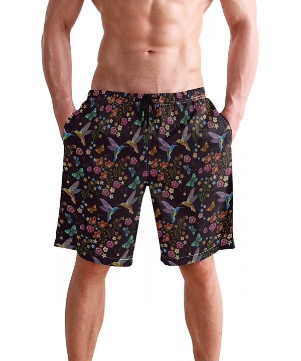 Men's Quick Dry Swim Trunks with Pockets Beach Board Shorts Bathing Suits - Hummingbirds and Tropical Flowers - CU19529NM02 $...