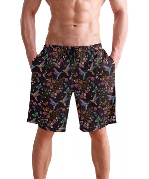 Men's Quick Dry Swim Trunks with Pockets Beach Board Shorts Bathing Suits - Hummingbirds and Tropical Flowers - CU19529NM02 $...